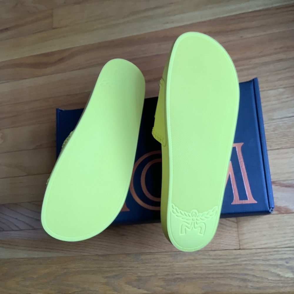 MCM Logo Slide Sandals Yellow SZ12 - Picture 12 of 16